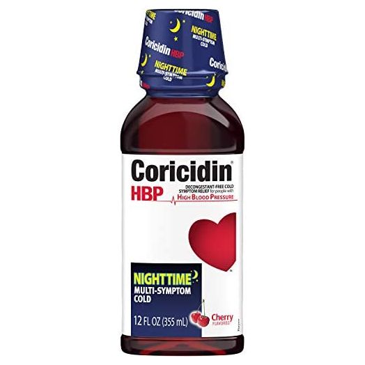 Coricidin HBP Nighttime Multi-Symptom Cold Liquid Cherry, 12 Fl Oz (Pack of 3)