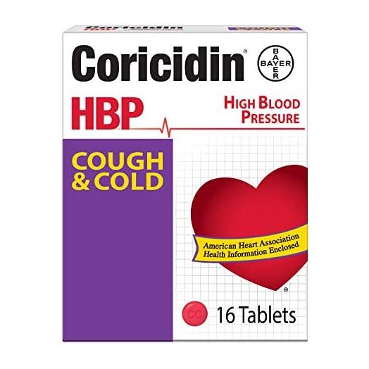 Coricidin HBP Decongestant-Free Cough and Cold Medicine for Hypertensives, Cold Symptom Relief for People with High Blood Pressure (16 Count)