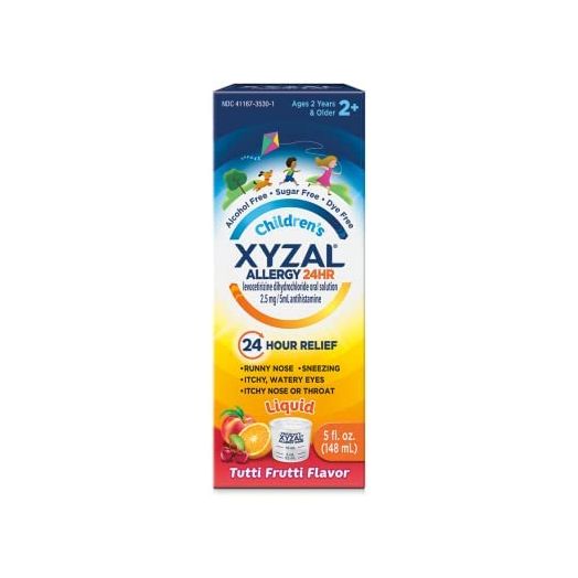 Xyzal Children's Oral Solution, 5 fl. oz., 24-Hour Allergy Relief for Kids, Tutti Frutti Flavor