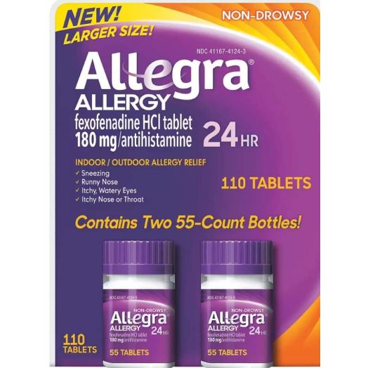 Allegra 24 Hour Indoor and Outdoor Allergy Relief 180mg 55 Tablets, Pack of 2 (110 ct.)
