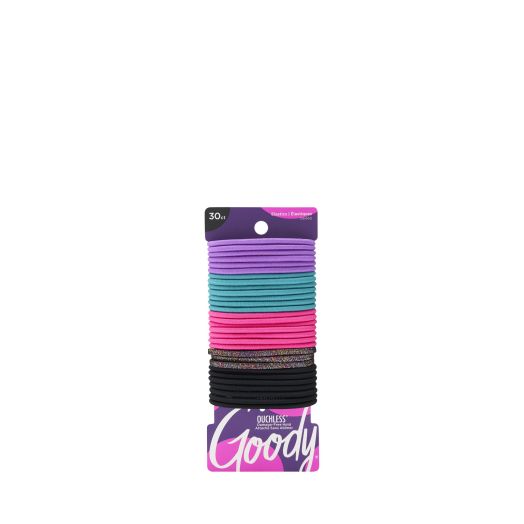 Goody Ouchless No Metal Gentle Elastics, Assorted Colors, 30 Ct