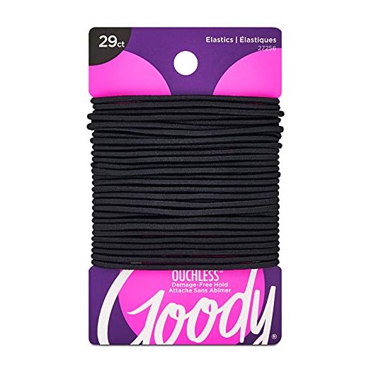 Goody Ouchless Womens Elastic Hair Tie, 29 Count, Black, 2MM for Fine to Medium Hair, Ponytails and More