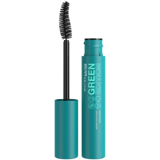 Maybelline Green Edition Mega Mousse Mascara Makeup, Blackest Black, 0.32 fl oz
