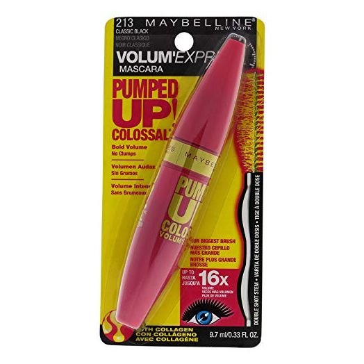 Maybelline New York Volum' Express Pumped Up Colossal Mascara , Washable Classic Black, 0.33 Fl Oz,ALO-1480