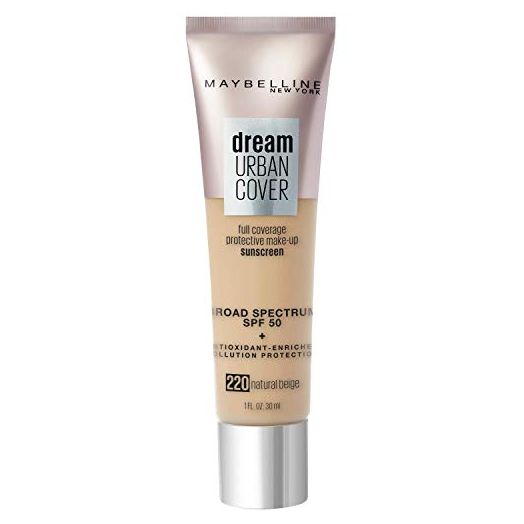 Maybelline Dream Urban Cover Flawless Coverage Foundation Makeup, SPF 50, Natural Beige