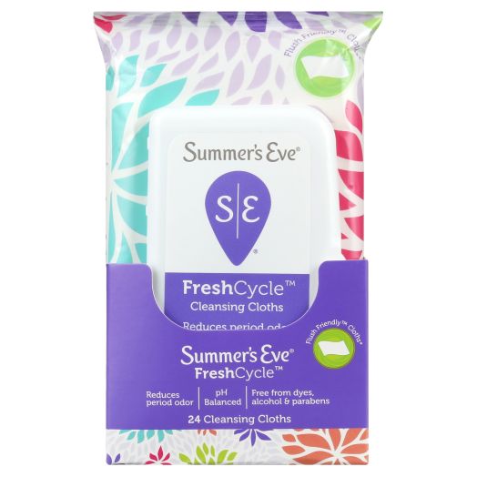 Summer's Eve FreshCycle Cleansing Cloths, Reduces Period Odor, 24 Count