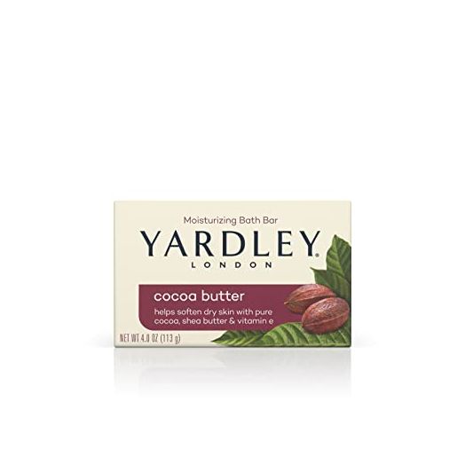 Yardley London Moisturizing Bath Soap Bar Cocoa Butter, Helps Soften Dry Skin with Pure Cocoa, Shea Butter and Vitamin E, 4.0 oz Bath Bar, 1 Soap Bar
