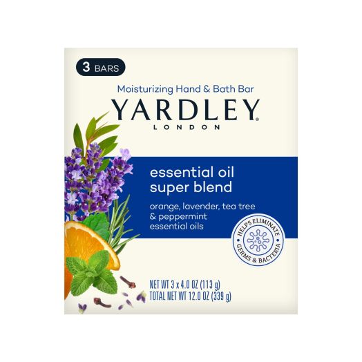 Yardley London Moisturizing Hand and Bath Soap Bar, Essential Oil Super Blend, 3x 4 oz Bath Bars