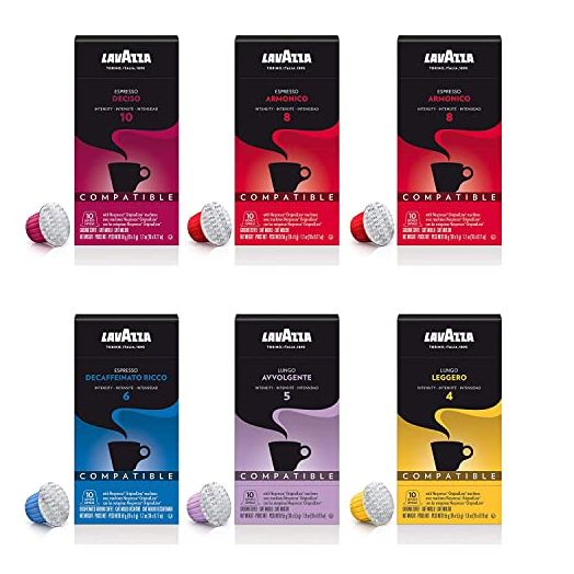 Lavazza Espresso Capsules Compatible with Nespresso Original Machines Variety Pack (Pack of 60) ,Value Pack, Blended and roasted in Italy, 6 Packs of 10 single serve Nespresso pods