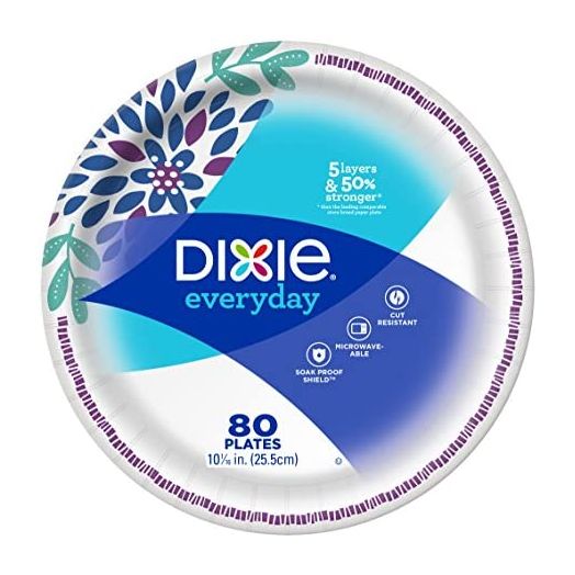 Dixie Everyday Paper Plates, Dinner Size (10 1/16 inches) - Pack of 80 Count