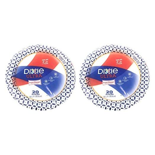 Dixie Ultra Paper Plates, 10 1/16", 20 count, Dinner Size Printed Disposable Plates (Pack of 2)