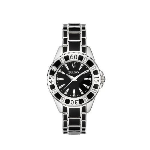 Bulova Women's 98R129 Diamond Accented Case Bracelet Black Dial Watch
