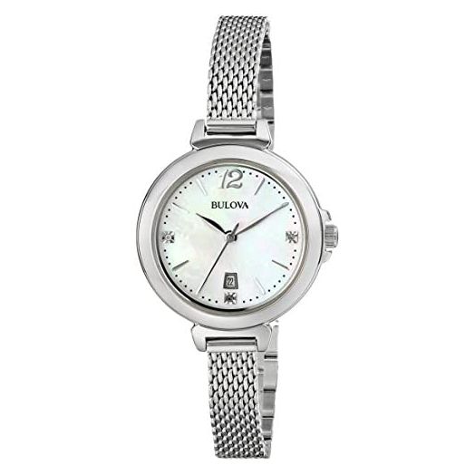 Bulova Women's 96P150 Diamond Gallery Analog Display Japanese Quartz White Watch