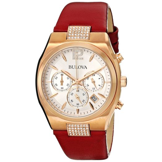 Bulova Women's 97M108 Crystal Analog Display Japanese Quartz Red Watch