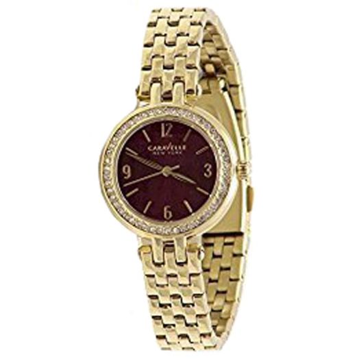 Caravelle New York 44L174 Purple Dial Gold Tone Crystal Ladies Watch