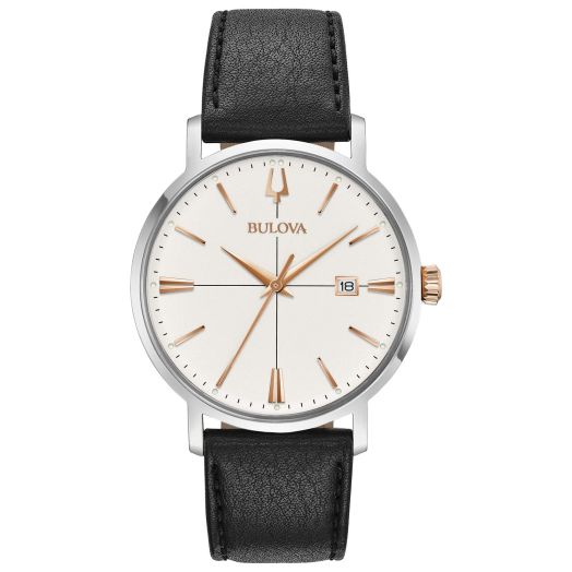 Bulova mens 98B254 20mm Leather Calfskin Black Watch Bracelet