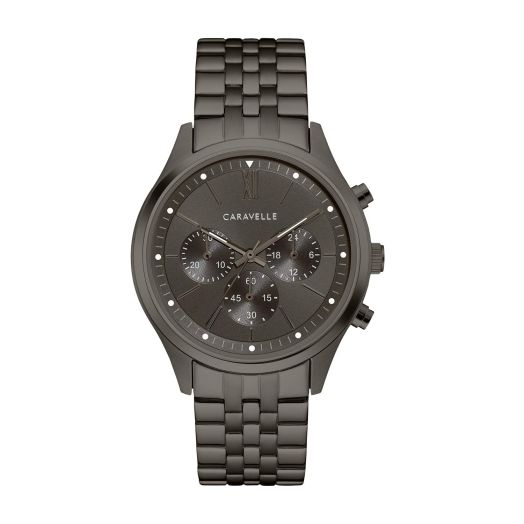 Caravelle by Bulova Men's Dress 6-Hand Chronograph Quartz Gunmetal Ion Plated Stainless Steel Watch, Gray Dial, 44mm Style: 45A141