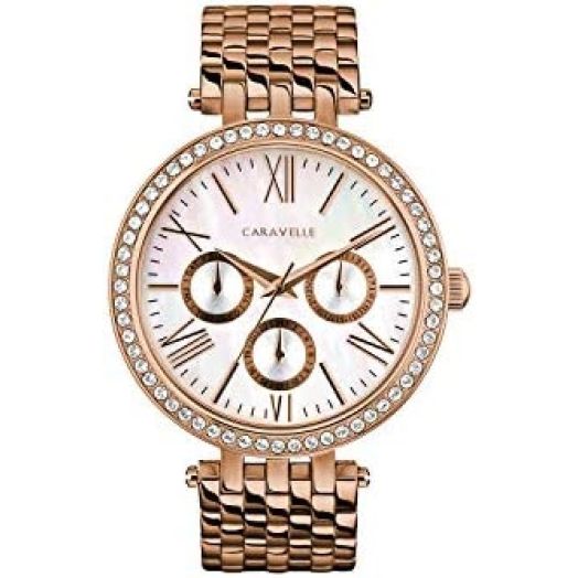 Caravelle Dress Multi-Function Ladies Watch, Stainless Steel Crystal , Rose Gold-Tone (Model: 44N111)