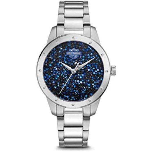 Harley-Davidson Women's Blue Crystal Rock Sparkles Stainless Steel Watch 76L188