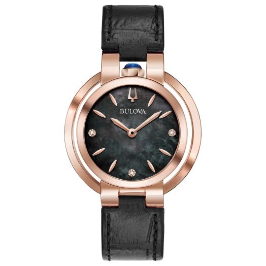 Bulova Ladies Rubaiyat Diamond Accent Mother of Pearl Dial Leather Strap Watch
