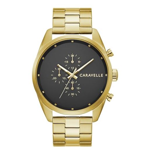 Caravelle by Bulova Men's min/Max 6-Hand Chronograph Watch, Gold-Tone Stainless Steel, 44mm (Model: 44A113)
