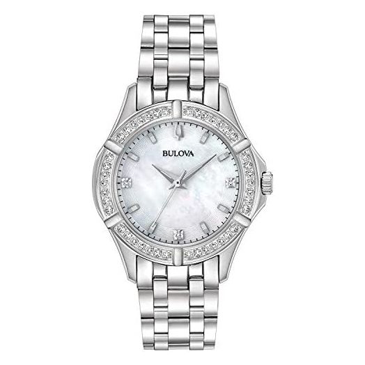 Bulova Quartz Ladies Watch, Stainless Steel Diamond , Silver-Tone (Model: 96R233)