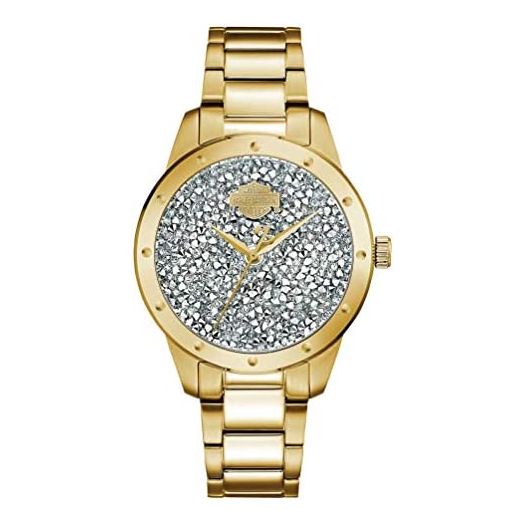 Harley-Davidson Womens B&S Crystal Rocks Watch, Gold Tone Stainless Steel 77L110