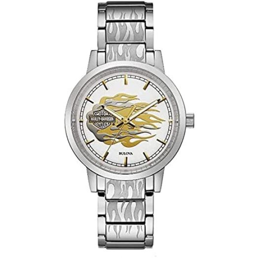 Harley-Davidson Women's Bar & Shield Flames Stainless Steel Watch- Silver 76L191