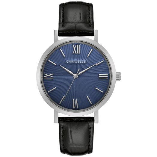 Caravelle by Bulova Men's Dress 3 Hand Quartz Leather Strap Watch, Stainless Steel Case, 40mm