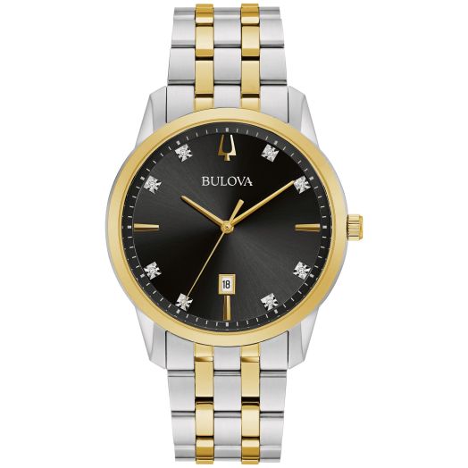 Bulova Men's Classic Sutton 3-Hand Diamond Two Tone Stainless Steel, Black Dial Style: 98D165