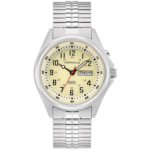 Caravelle by Bulova Men's Traditional 3-Hand Day and Date Quartz Watch, Light Up, Stainless Steel, 40mm