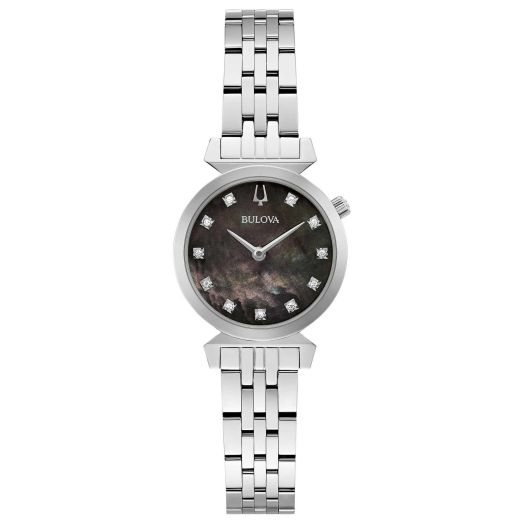 Bulova Ladies Regatta Black Mother-of-Pearl Diamond Dial Stainless Steel Watch | 24mm | 96P221