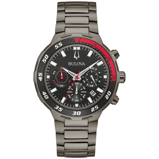 Bulova Men's Classic Sport Black Ion Plated Stainless Steel 6 Hand Chronograph Quartz Watch : 98B365