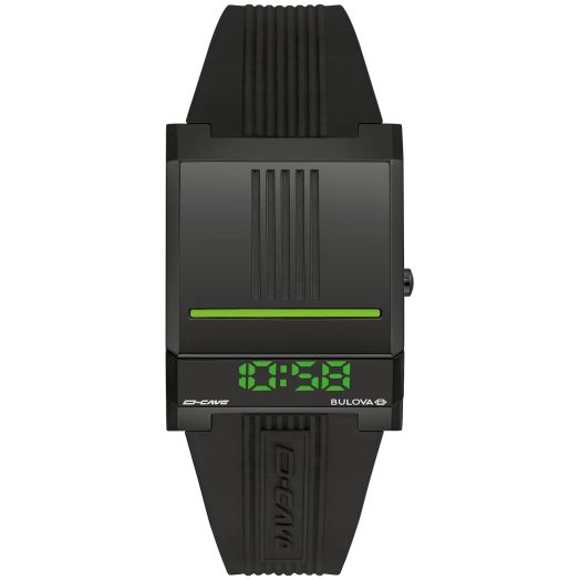 Bulova Mens LED Computron D-Cave Black IP and Silicone Strap Watch Style: 98C141