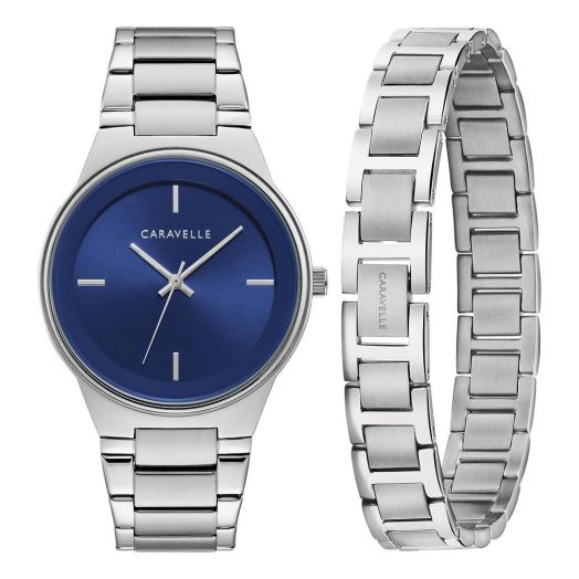 Caravelle by Bulova Men's Modern Stainless Steel 3-Hand Quartz Watch and Bracelet Box Set, 40mm Style: 43K101