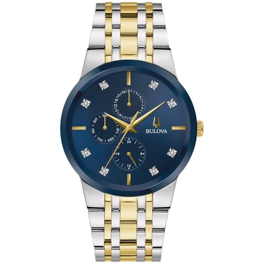 Bulova Men's Multi-Function 3-Hand Quartz Watch with Diamond Dial, Edge to Edge Crystal