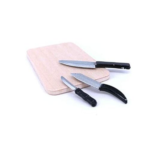 SXFSE Dollhouse Decoration Accessories, 1:12 Dollhouse Miniature Scene Model Kitchen Knives Set with Chopping Board Pretend Play Toy
