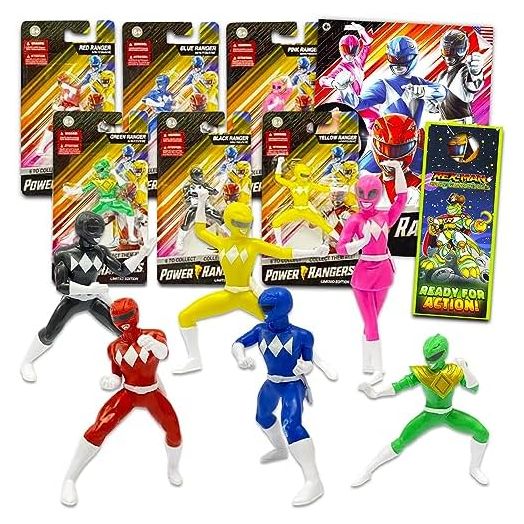 Power Rangers Action Figures Set - Bundle with 6 Mini Power Rangers 2.75" Figurines Plus Power Rangers Tattoos and More | Power Rangers Goodie Bag Fillers