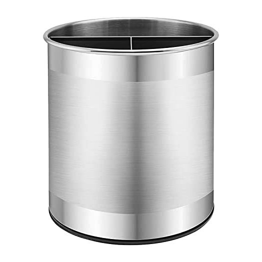 Bartnelli Extra Large Stainless Steel Kitchen Utensil Holder - 360° Rotating Utensil Caddy - Weighted Base for Stability - Countertop Organizer Crock With Removable Divider (Brushed Stainless Steel)