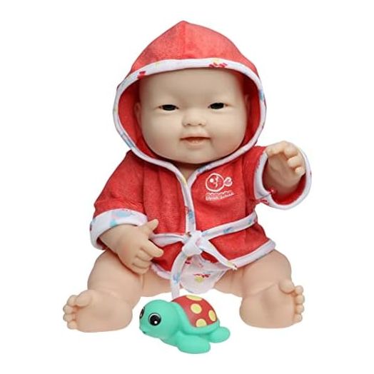 JC Toys Bath Time Gift Set Featuring Adorable Asian Lots to Love Babies 14" All Vinyl Washable Dolls Dressed in Hooded Bathrobe and Diaper, Includes Pacifier and Bath Friend