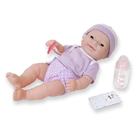 JC Toys - La Newborn Nursery | 7 Piece Doll Gift Set | 12" Life-Like Asian Doll with Accessories | Purple | Ages 2+ (18346)