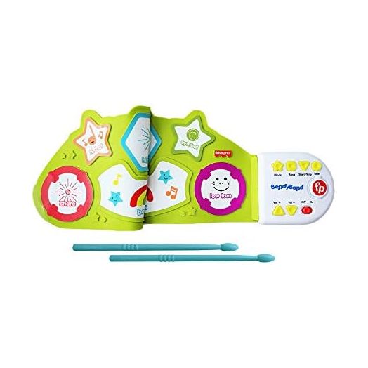 Fisher-Price BendyBand Roll-Up Drum Set, Electric Drums for Kids, Drum Mat, Drumsticks, 6 Percussion Instrument Sounds, Follow-Me Music Mode, Musical Toys for Toddlers, Ages 3+