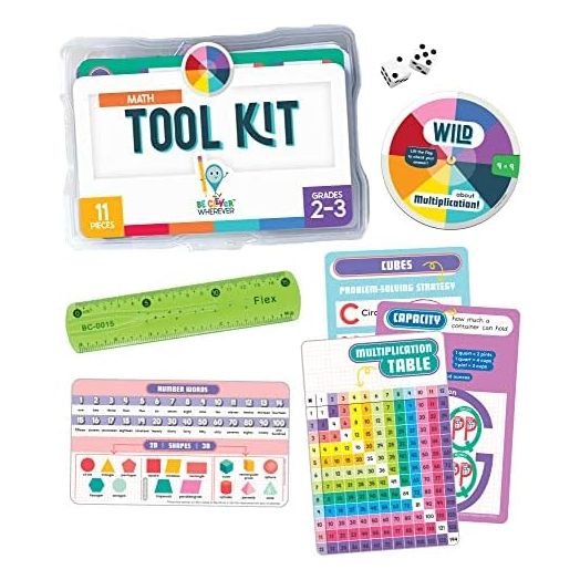 Carson Dellosa Be Clever Wherever Math Tool Kit, 11-Piece Math Games for Kids Ages 6-8 With Math Manipulatives, Multiplication Chart, and Math Dice, Math Corner Classroom Supplies