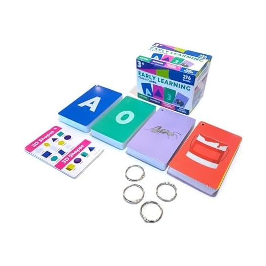 Carson Dellosa 4-Pack of 216 Toddler Flash Cards with Rings Set Ages 3+, ABC Flash Cards for Toddlers, 0-25 Numbers Flash Cards, Colors & Shapes Flash Cards, and Sight Words Flash Cards