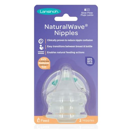 Lansinoh NaturalWave Nipples, Slow Flow (2S), 2 Count