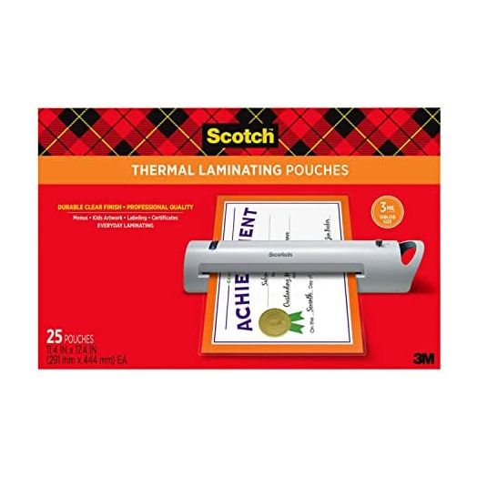 Scotch Thermal Laminating Pouches, 11.45 x 17.48-Inches, 25-Pouches (TP3856-25)