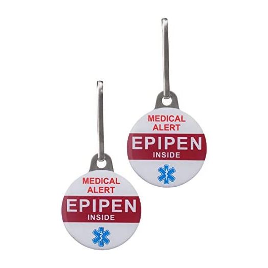 "EPIPEN Inside" Allergy Alert Tags Help Locate Epipen in Emergency. Message Printed on Both Sides. Durable Metal Two Piece Set