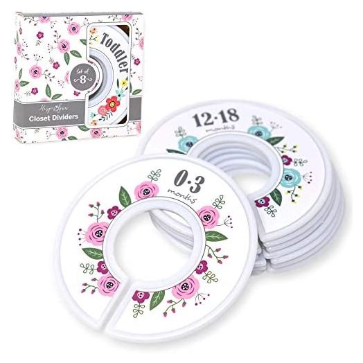 Harperlynn Floral Baby Closet Dividers - Set of 8 Nursery Clothes Organizers - Size Newborn Infant to 2T Toddler. Great Gifts for First Time Parents of Girl. Fits 1.25 Inch Rod.