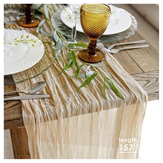 Gauze Table Runner Bulk - Cheesecloth Table Cloth - Holiday Table Runner for Wedding - Rustic Table Runner 160 x 35 Inches in Boho Chick Wedding Table Cloth Long Table Runner (Sand)