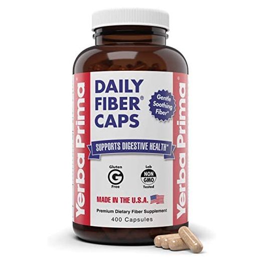 Yerba Prima Daily Fiber Caps Formula, 400 Capsules - Both Soluble and Insoluble - with Psyllium Seed Husks, Acacia Gum, Apple Fiber and More - Dietary Supplement
